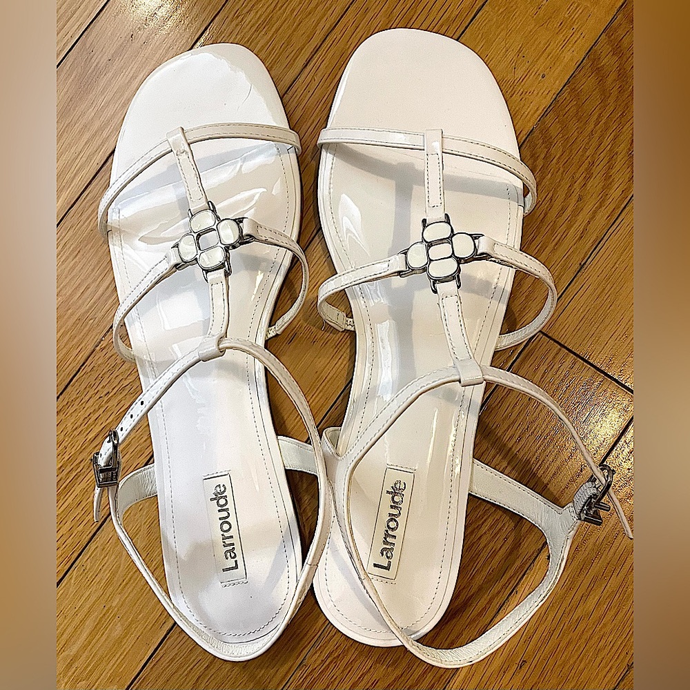 Larroude Hana White Patent Leather Strappy Sandals, handmade in Brazil, NEW